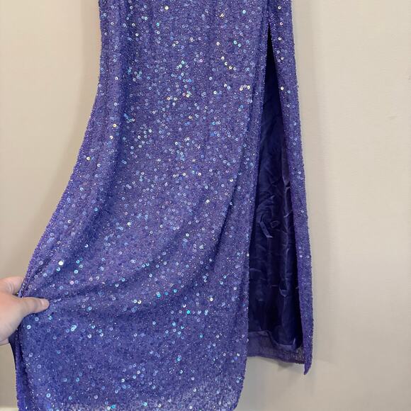 Vintage Scala Evening Gown L Purple Silk Sequin Beaded Gala Party Cocktail Prom - Picture 9 of 12